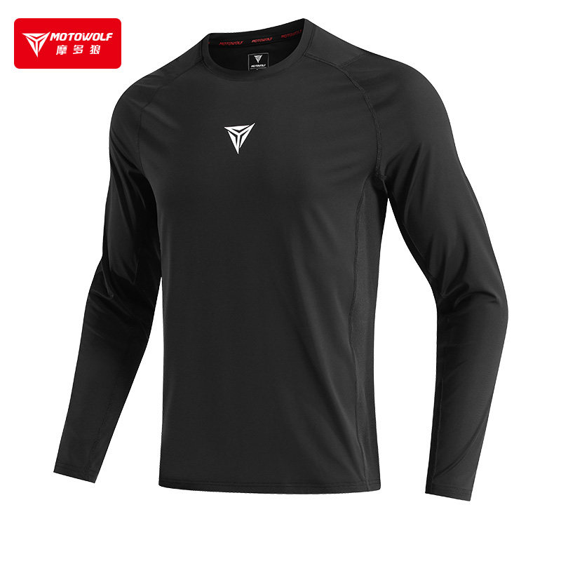 摩多狼骑行服夏季长袖摩托车机车速干透气高弹排汗衫打底衣公路男