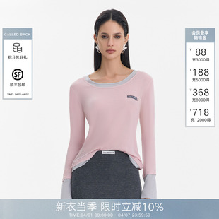 T恤女2026春夏新款 撞色拼接针织打底上衣 Back假两件长袖 Called