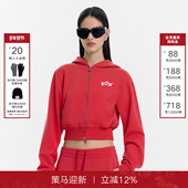 Called 休闲百搭印花上衣 拉链衫 Back红色连帽卫衣女2026春季 新款