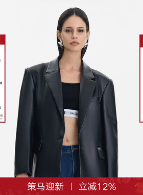 【汪苏泷同款】Called Back黑色皮衣女2025秋季新款休闲宽松外套