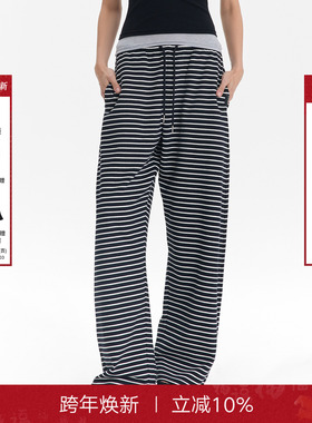 【李一桐同款】CalledBack2025秋冬新款条纹加绒直筒抽绳休闲裤女