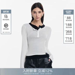 黑白撞色简约修身 T恤女2026春夏新款 上衣 Back假两件长袖 Called