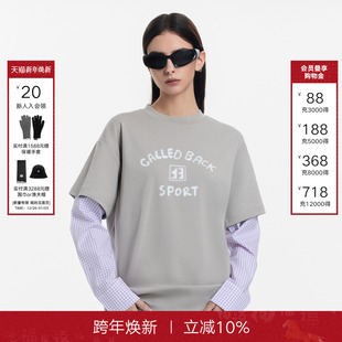 拼接格子假两件长袖 新款 T恤女百搭圆领上衣 BACK2025秋季 CALLED