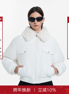 Called Back白鹅绒羽绒服女25冬季新款白色毛领短款宽松保暖外套