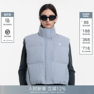 复古格纹休闲立领外套 新款 Called Back白鹅绒羽绒马甲女2025冬季