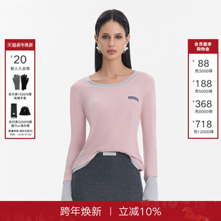 撞色拼接针织打底衫 Called 新款 上衣女2025秋季 Back假两件长袖