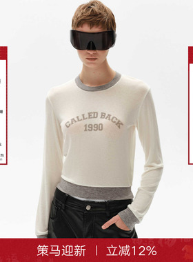 CalledBack长袖卫衣女2025秋季新款设计感圆领印花白色上衣