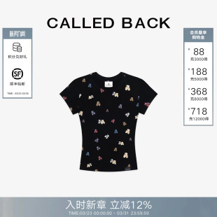 圆领修身 CALLED 新款 t恤女2026夏季 上衣 BACK黑色饭团熊印花短袖