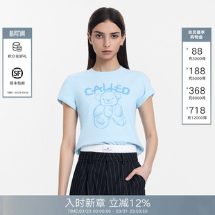 短款 T恤女26春夏新款 圆领休闲上衣 Back浅蓝色小熊印花短袖 Called