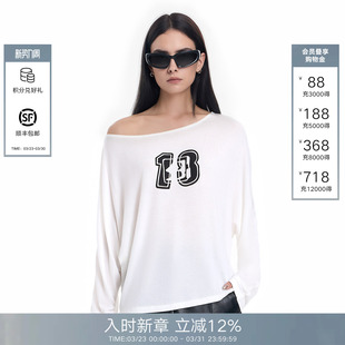 内搭打底上衣 长袖 CALLED BACK官方直营斜肩LOGOT恤女简约薄款