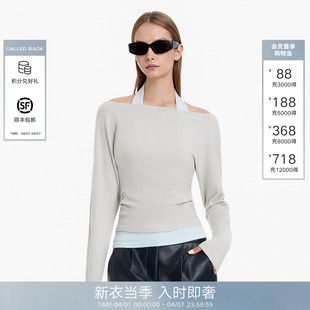 CalledBack挂脖长袖 T恤女2026春夏修身 一字肩上衣 Current系列