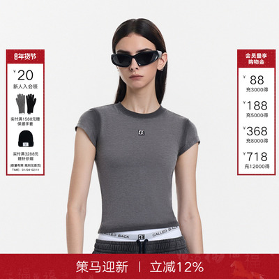 CalledBack黑色圆领短袖T恤女