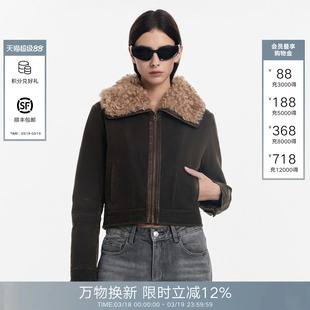 【Current 系列】Called Back短款外套女25冬季新款复古毛领夹克