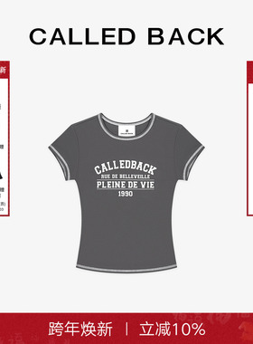 Called Back短袖T恤女2025夏季新款少女感修身辣妹短款灰色上衣