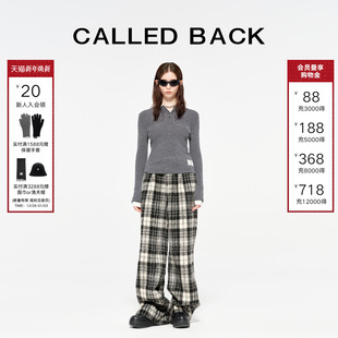 女宽松直筒阔腿裤 CALLED 黑白格纹加厚休闲长裤 2025秋冬新款 BACK