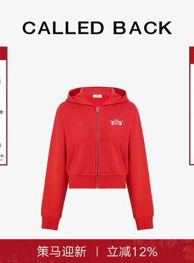 Called Back红色连帽卫衣女2026春季新款拉链衫休闲百搭印花上衣