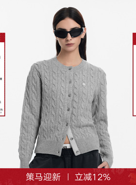 CALLED BACK2025秋季新款灰色麻花针织开衫女休闲时尚长袖上衣