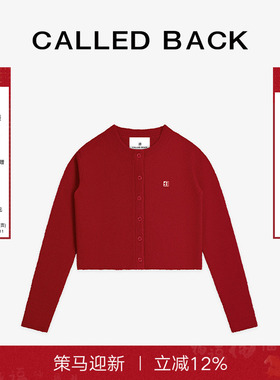 CALLED BACK2025秋季新款氛围感红色长袖短款圆领针织开衫上衣女