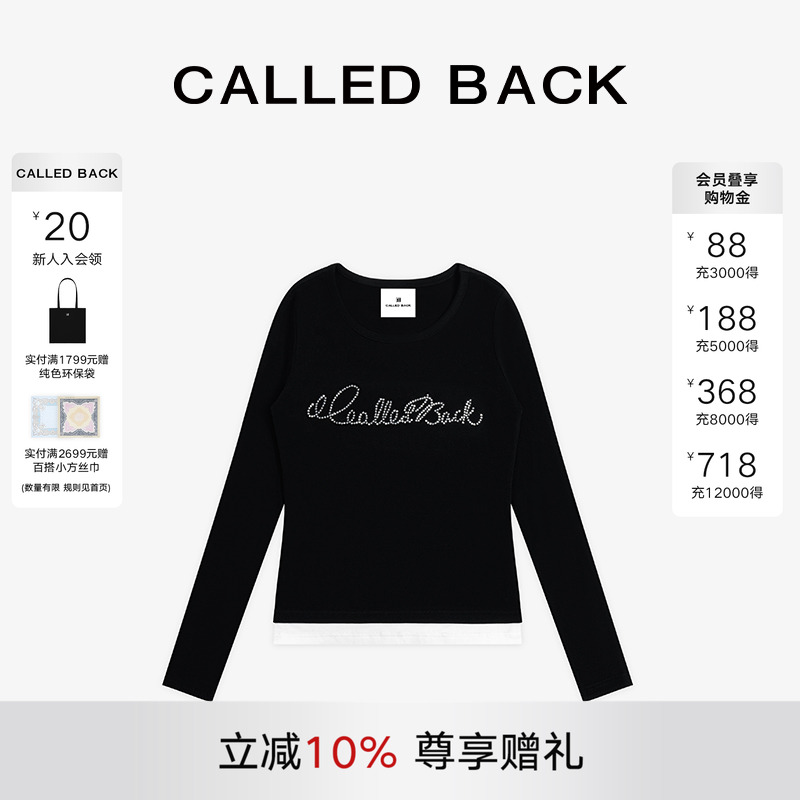 CALLEDBACK烫钻字母logo长袖T恤