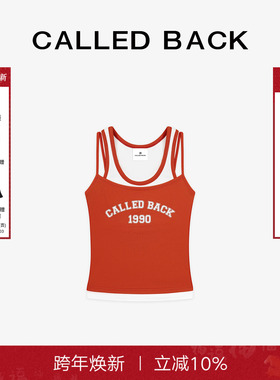 Called Back背心女2025夏季新款宽松百搭红色假两件印花短款上衣