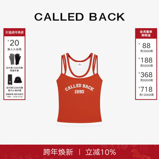 宽松百搭红色假两件印花短款 新款 上衣 Back背心女2025夏季 Called