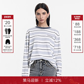 Back长袖 上衣女2025秋季 新款 Called 简约圆领宽松条纹针织打底衫