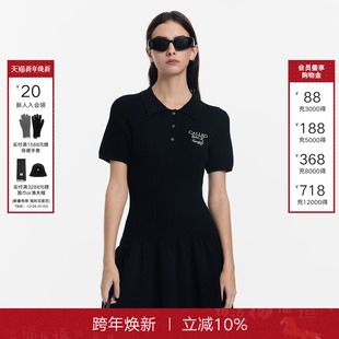 修身 CALLED 新款 polo领连衣裙女2025秋季 学院复古针织小黑裙 BACK