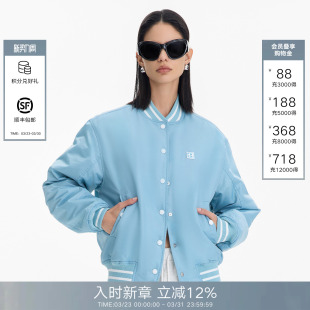 CALLED BACK25秋冬新款撞色立领休闲蓝色棒球服女保暖羽绒服外套