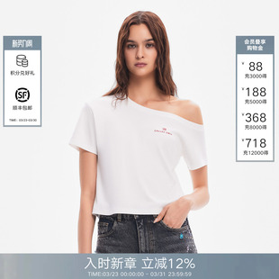 小众设计感斜肩短款 T恤女2026春夏新款 上衣 Back白色短袖 Called