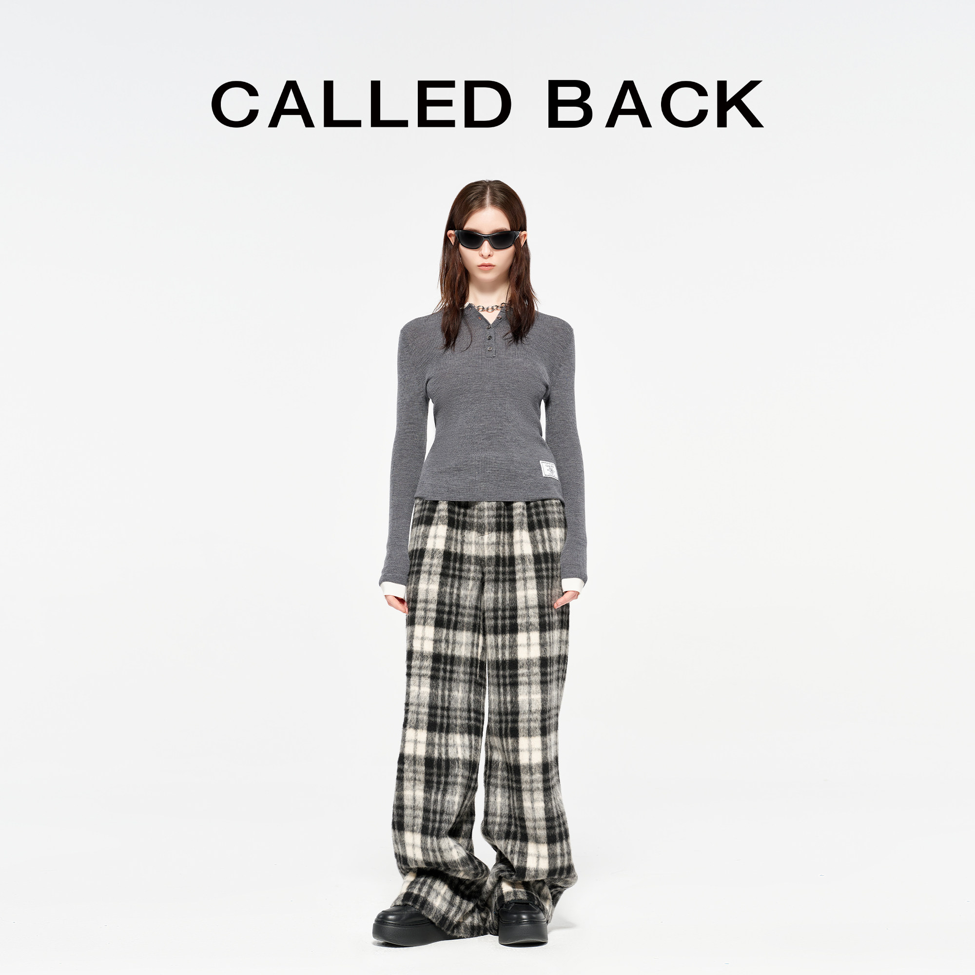 CALLEDBACK格纹阔腿休闲裤