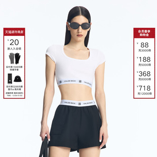 上衣女运动休闲U领短袖 短款 T恤 BACK官方直营春夏织带修身 CALLED