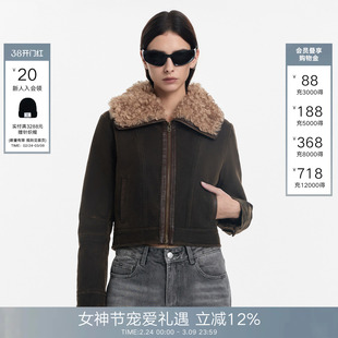 【Current 系列】Called Back短款外套女25冬季新款复古毛领夹克