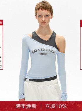 CalledBack2025早秋新款不对称设计真两件拼接背心上衣女斜肩打底