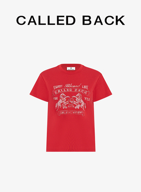 Called Back红色印花短袖T恤女2026春季新款圆领宽松卡通印花上衣