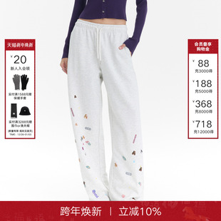 女2025年秋季 Back趣味饭团熊休闲裤 Called 阔腿裤 鞠婧祎同款