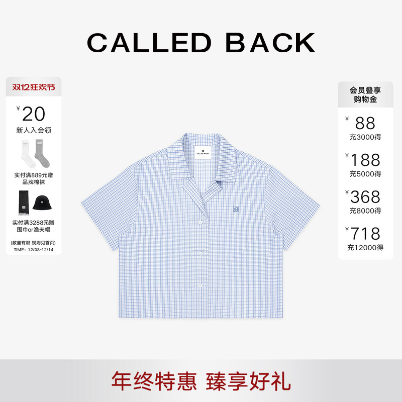 CalledBack格子短袖衬衫女