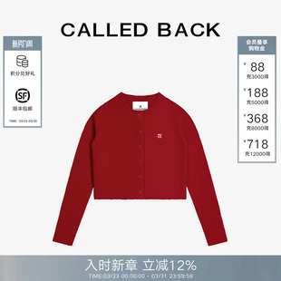 BACK2026春季 圆领针织开衫 新款 短款 上衣女 氛围感红色长袖 CALLED