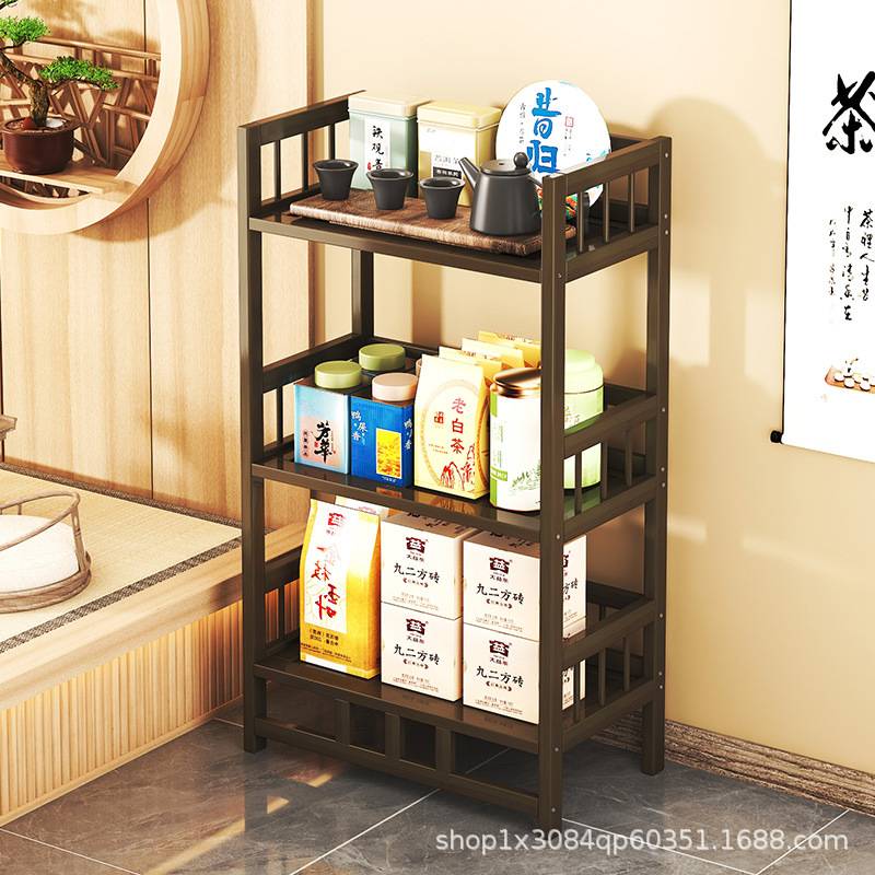 新款茶几博古架茶桌边柜茶架新中式茶具收纳展示柜置物架客厅素感