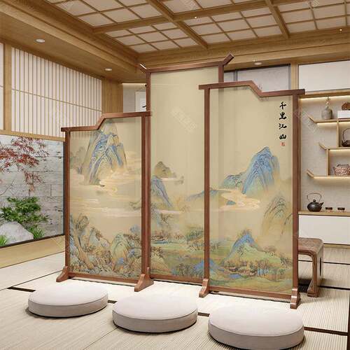 新中式万里江山实木屏风家用可移动堂座屏室公GP-C832司大图装饰