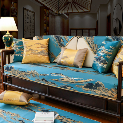 新中式沙发垫四季防滑通用坐垫轻奢风木质沙发套罩巾现代靠背实木