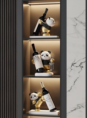 现货速发熊猫红酒架摆件轻奢酒柜餐边柜装饰乔迁之喜搬家礼物新居