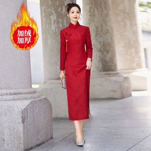 速发出嫁外嫁款娘家旗袍2新250回礼服年会迎宾颁奖礼仪服装红色冬