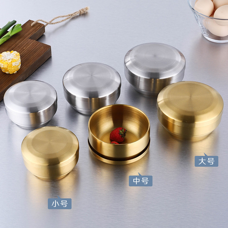 速发韩式04不锈钢米饭色 泡碗带盖金菜小碗双层隔热汤碗家用儿童