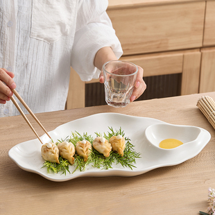 速发盛饺子 2瓷水饺盘虾盘高级感 托盘带醋碟新子盘家用陶025饺款