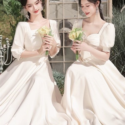 速发伴娘服2025新款姐妹团香槟色缎面高级小众平时可穿秋冬长袖礼