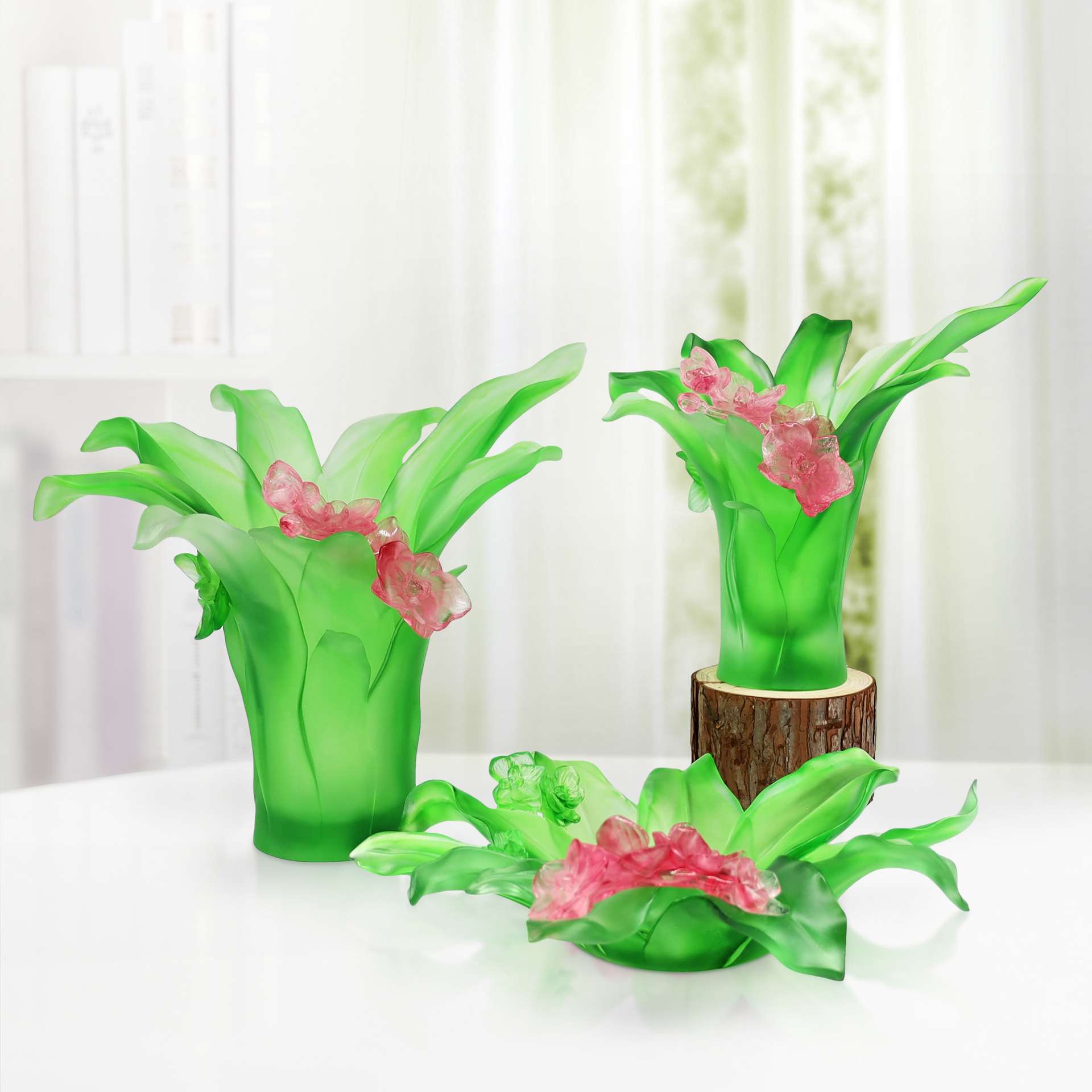 古法琉璃蝴蝶兰花瓶水晶工艺品摆件客厅插花轻奢高级感仿真花装饰
