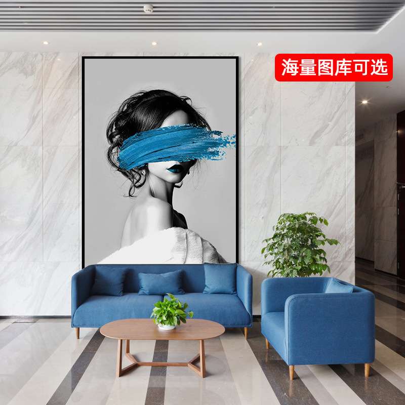 现代办公室装饰画大气轻奢金属边框挂画公寓酒店写字楼装裱壁画图片