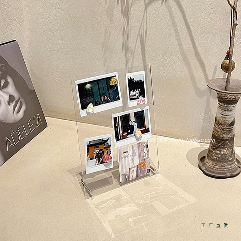 亚克力照片墙高级感客厅免打孔桌面展示架A4留言板记事透明备忘录