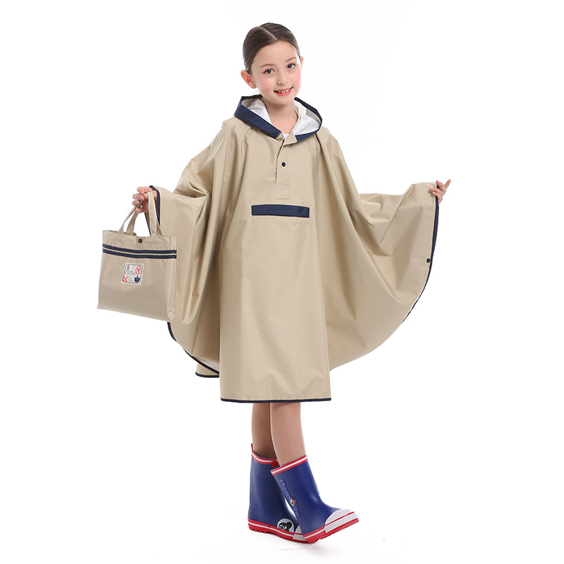 日式透气雨披儿童雨衣 学生小孩亲子骑车男女孩斗篷雨衣带书包位