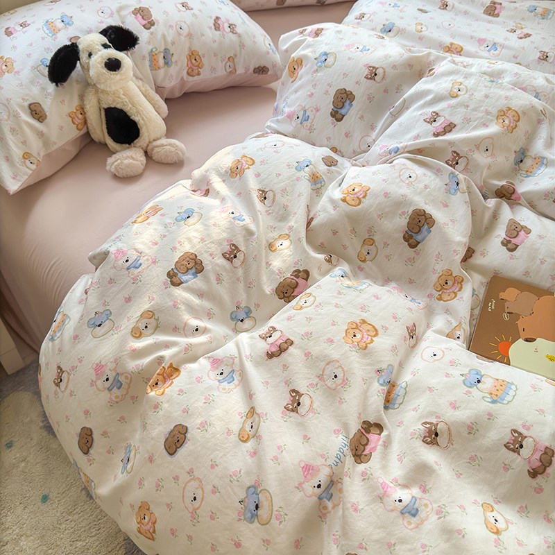 A类四件套可爱床单床笠被套男女学生宿舍床上三件套少女被罩4粉色